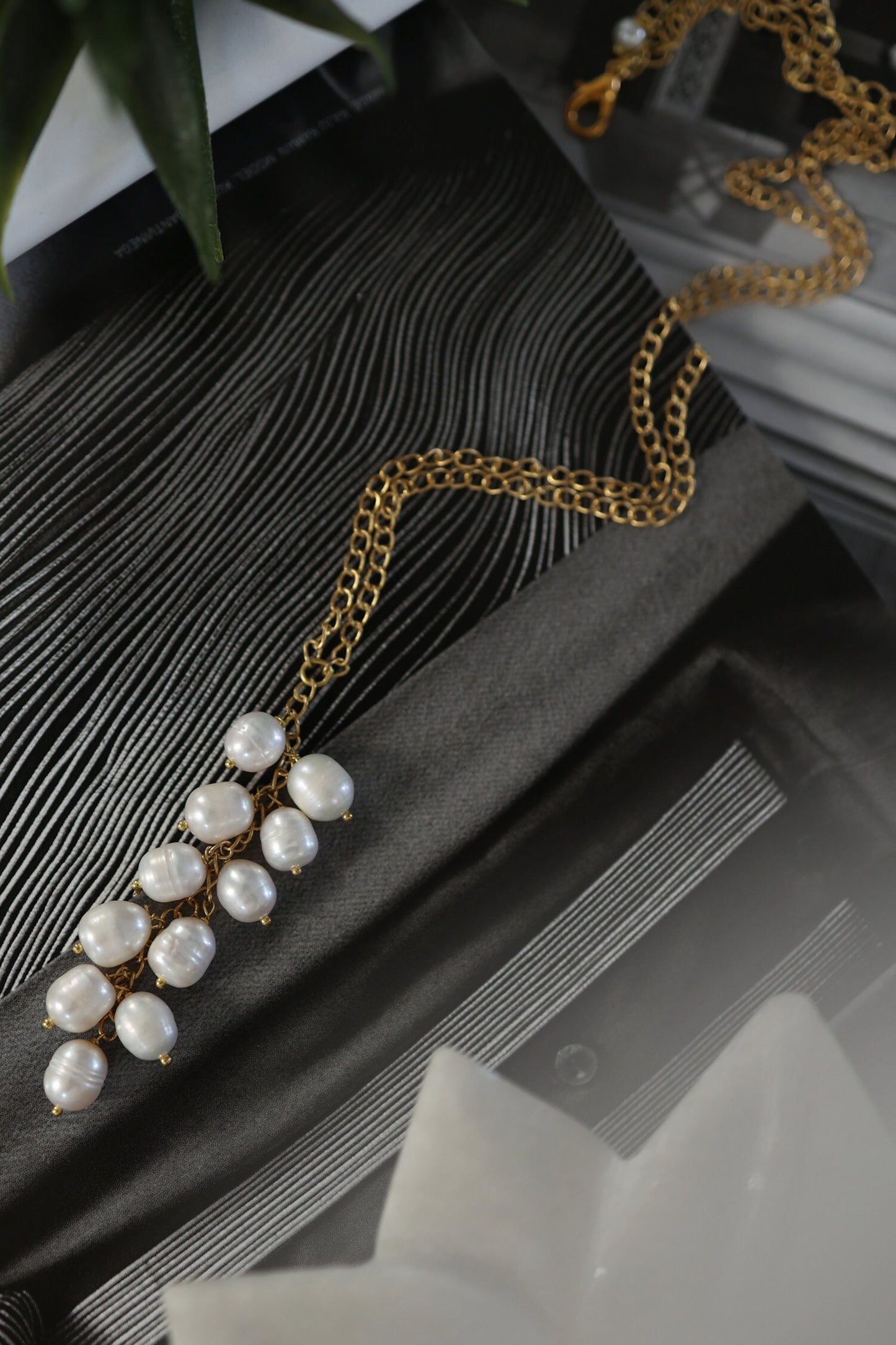 Shell Pearls Embellished Long Necklace 