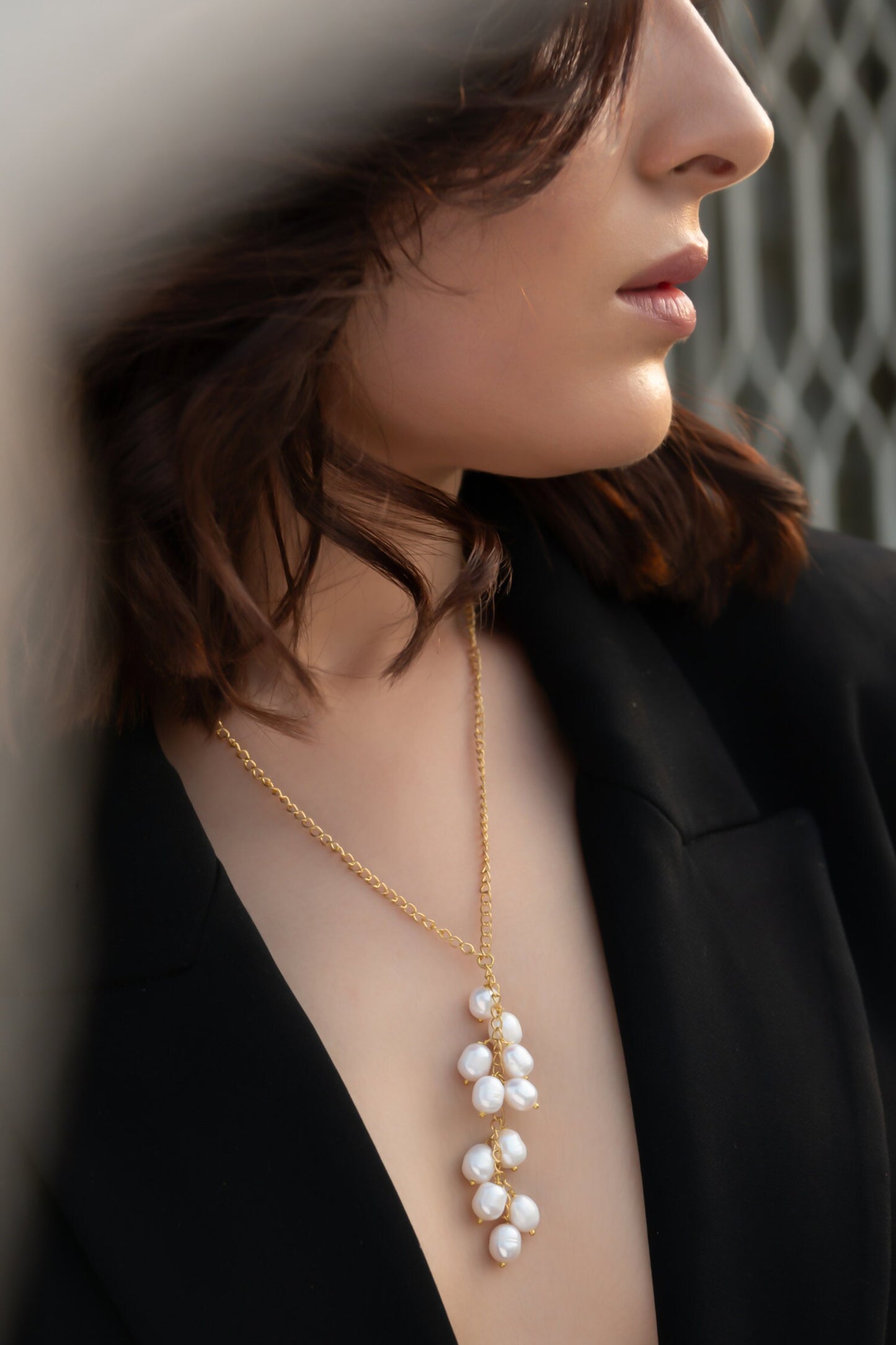 Shell Pearls Embellished Long Necklace 