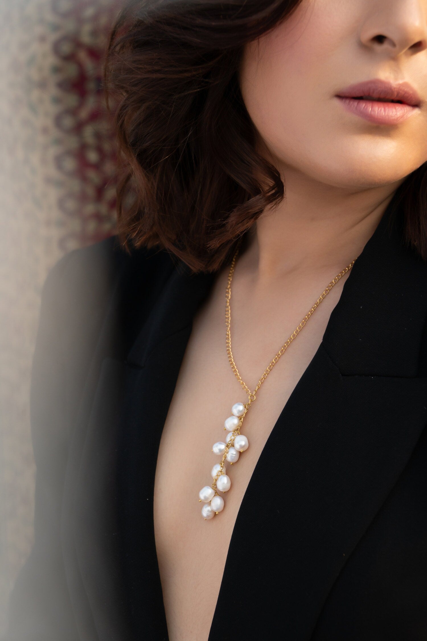 Shell Pearls Embellished Long Necklace 