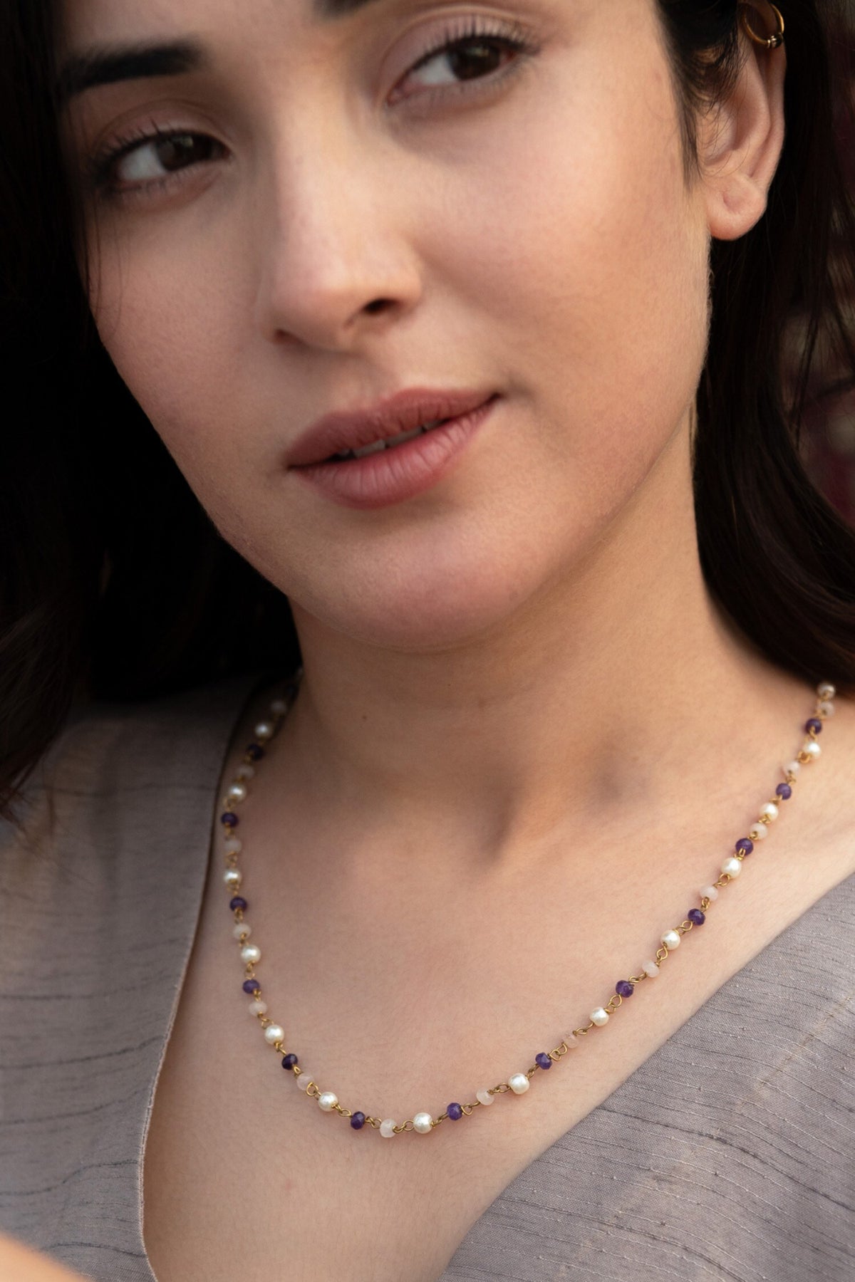 Natural Stones & Onyx Embellished Necklace 