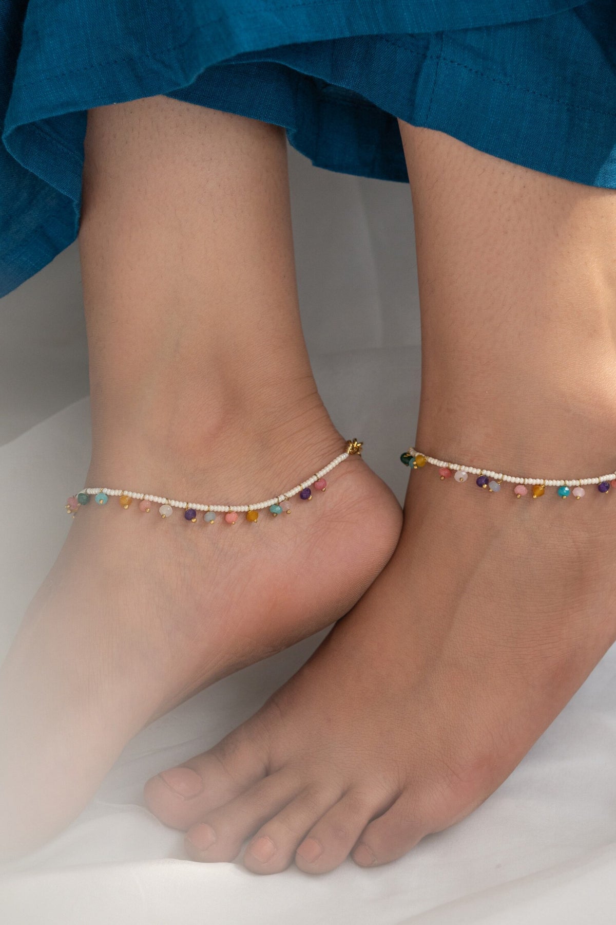 Natural Stone Embellished Anklet - Set of 2 