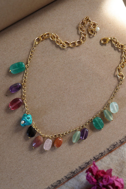 Natural Stone Embellished Choker Necklace 