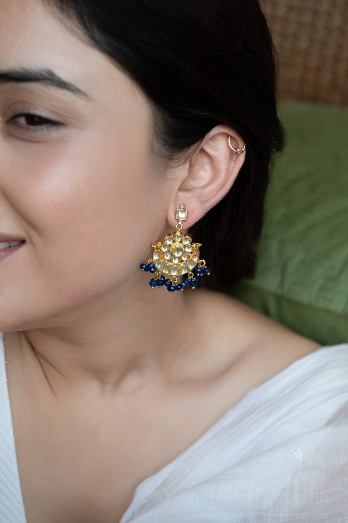 Crescent Kundan Embellished Earrings 