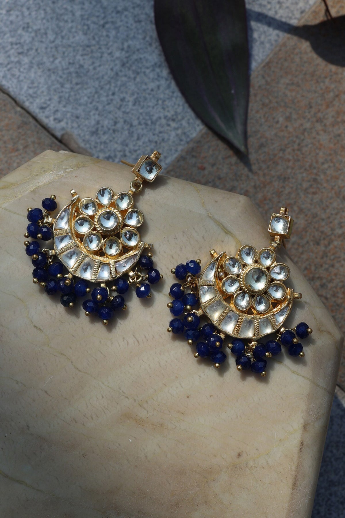 Crescent Kundan Embellished Earrings 