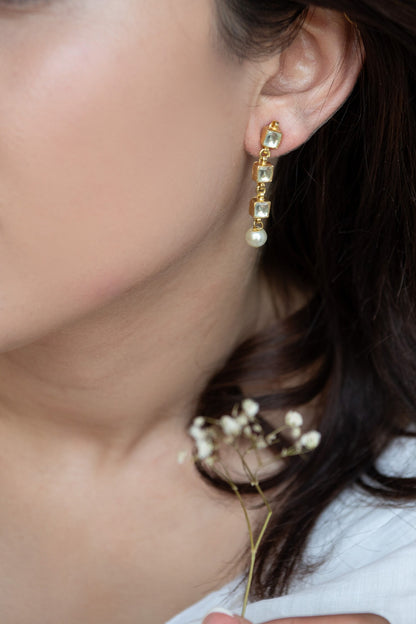 Celtic Framed Kundan Pearl Drop Earrings 