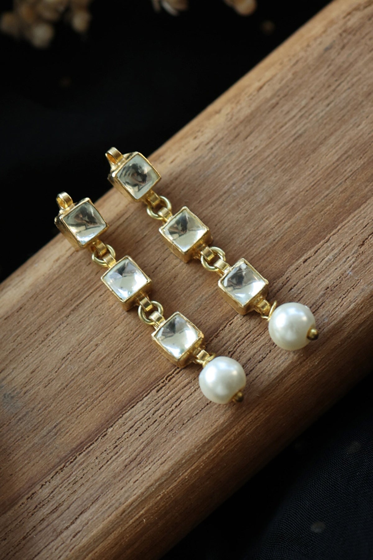 Celtic Framed Kundan Pearl Drop Earrings 