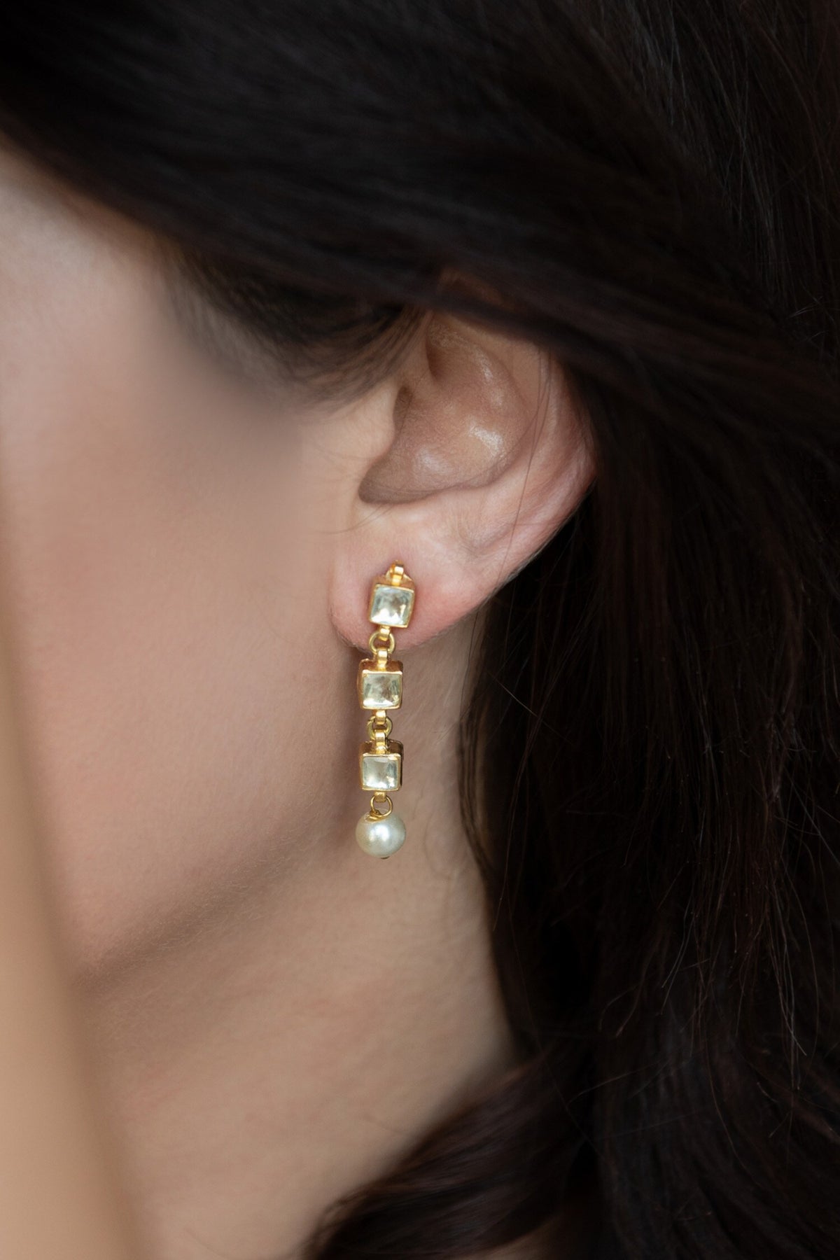 Celtic Framed Kundan Pearl Drop Earrings 