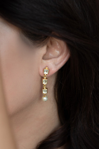 Celtic Framed Kundan Pearl Drop Earrings 