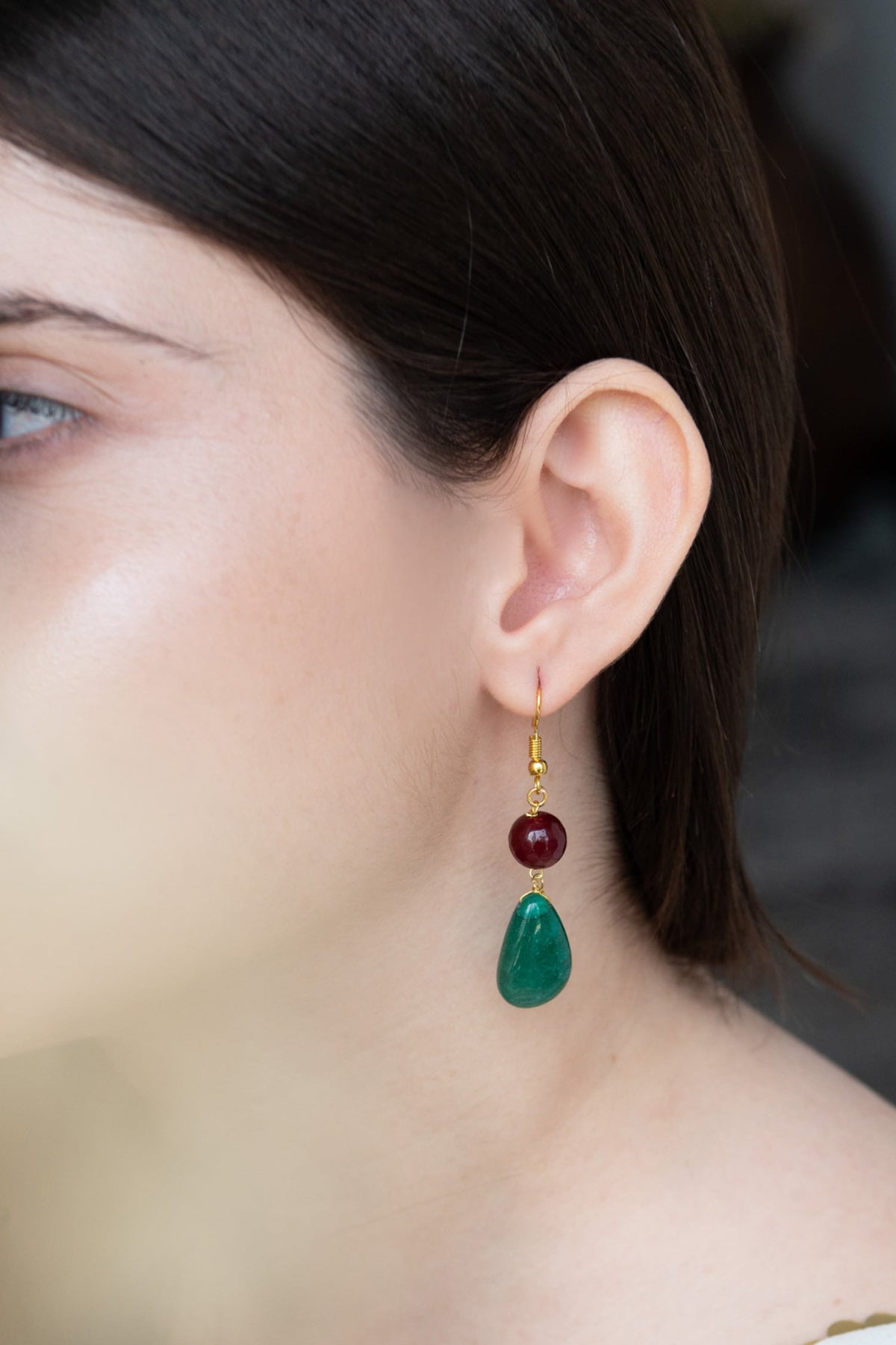 Natural Stone Embellished Drop Earrings 