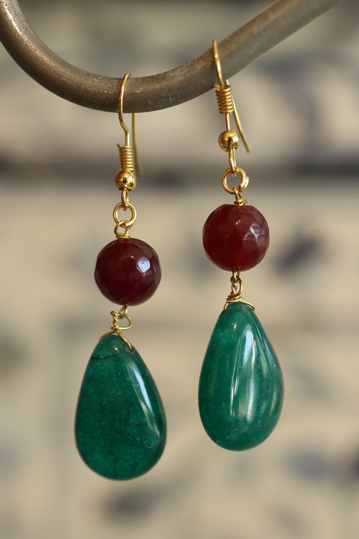 Natural Stone Embellished Drop Earrings 
