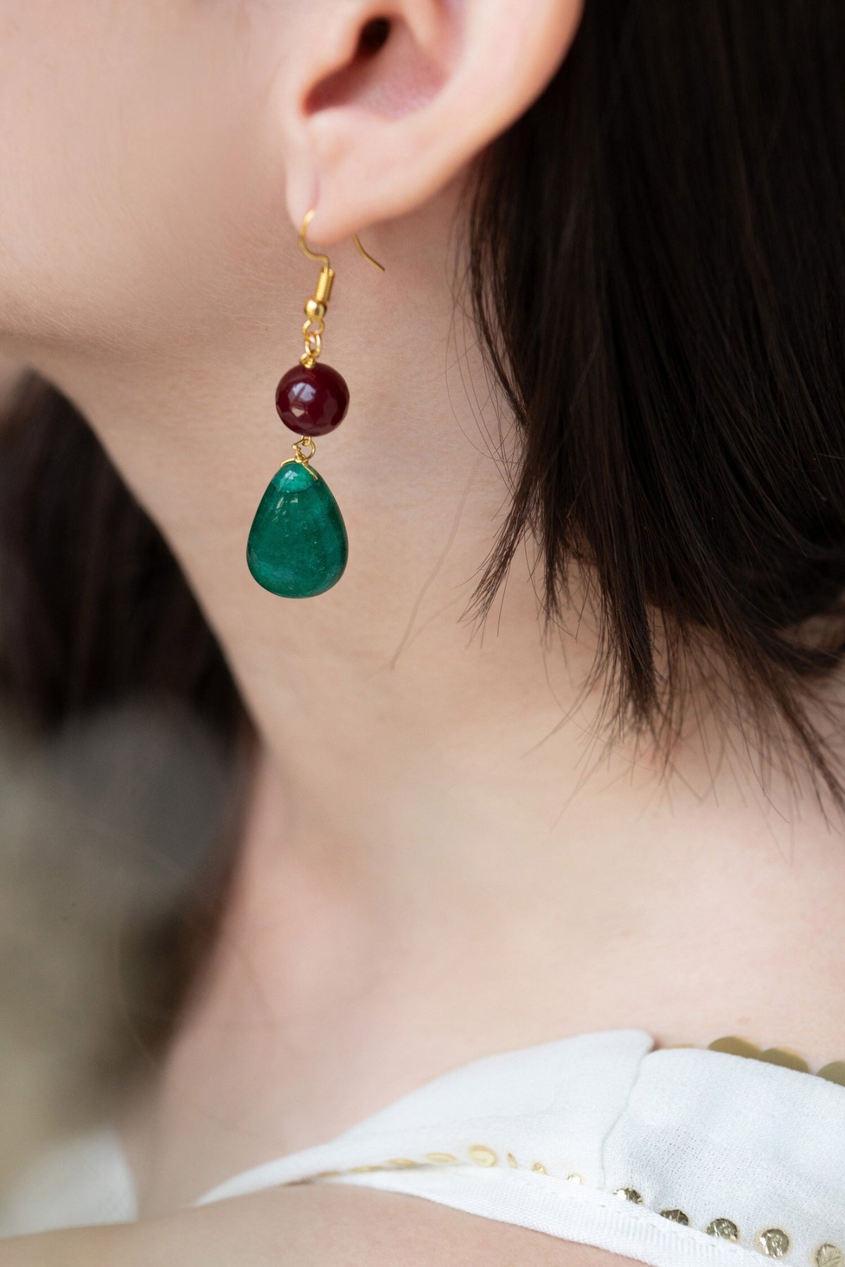Natural Stone Embellished Drop Earrings 