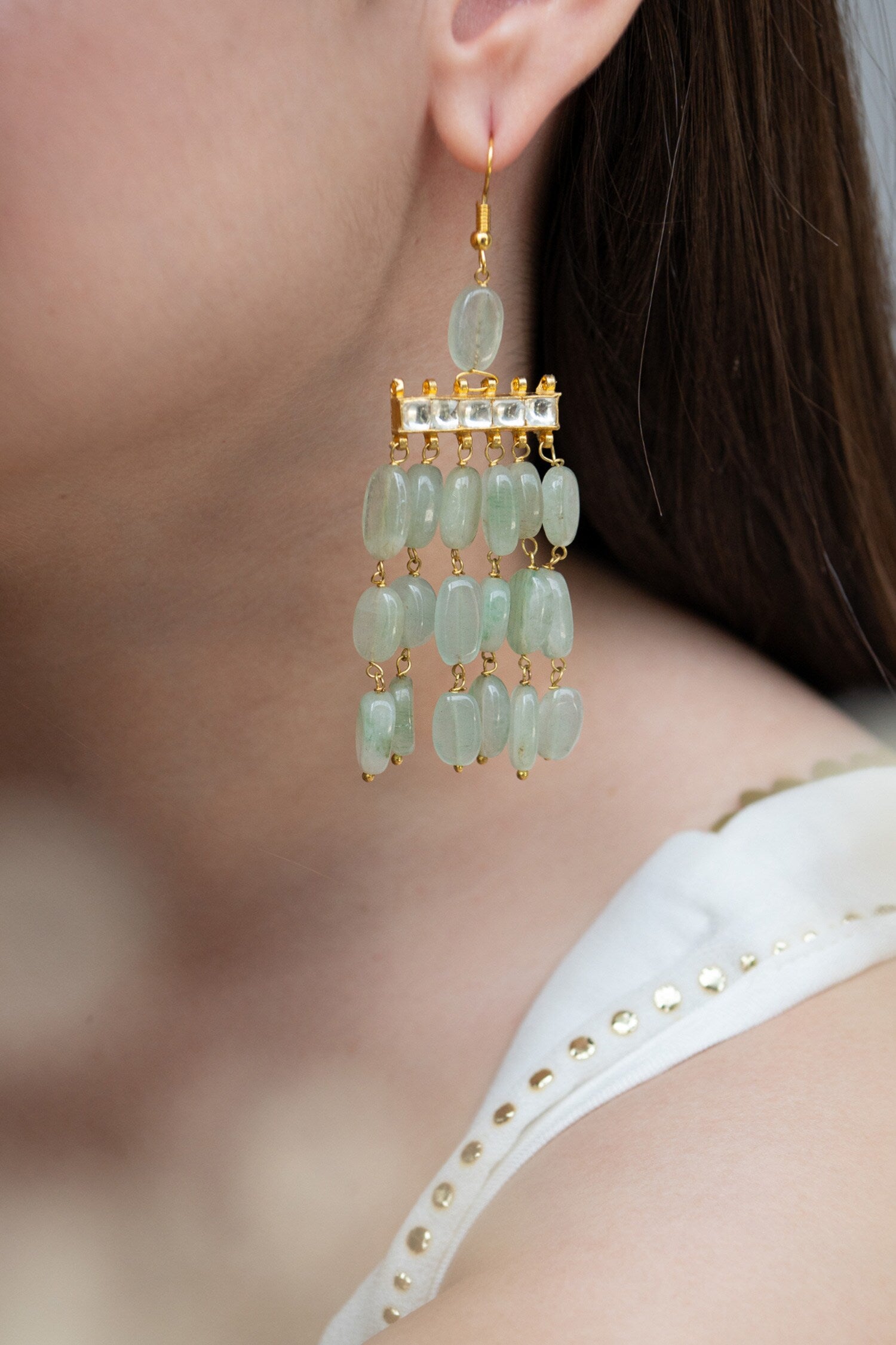 Sleek Natural Stone Swing Earrings 