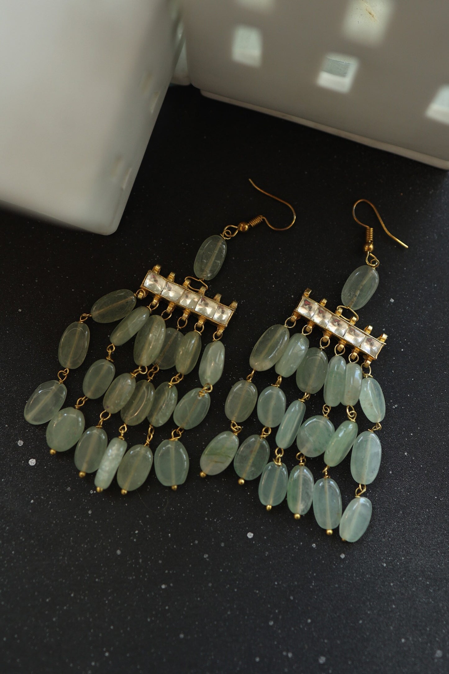Sleek Natural Stone Swing Earrings 