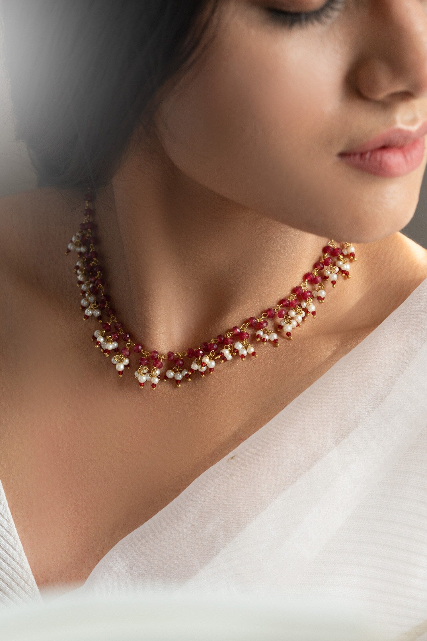 Onyx & Pearl Studded Necklace 