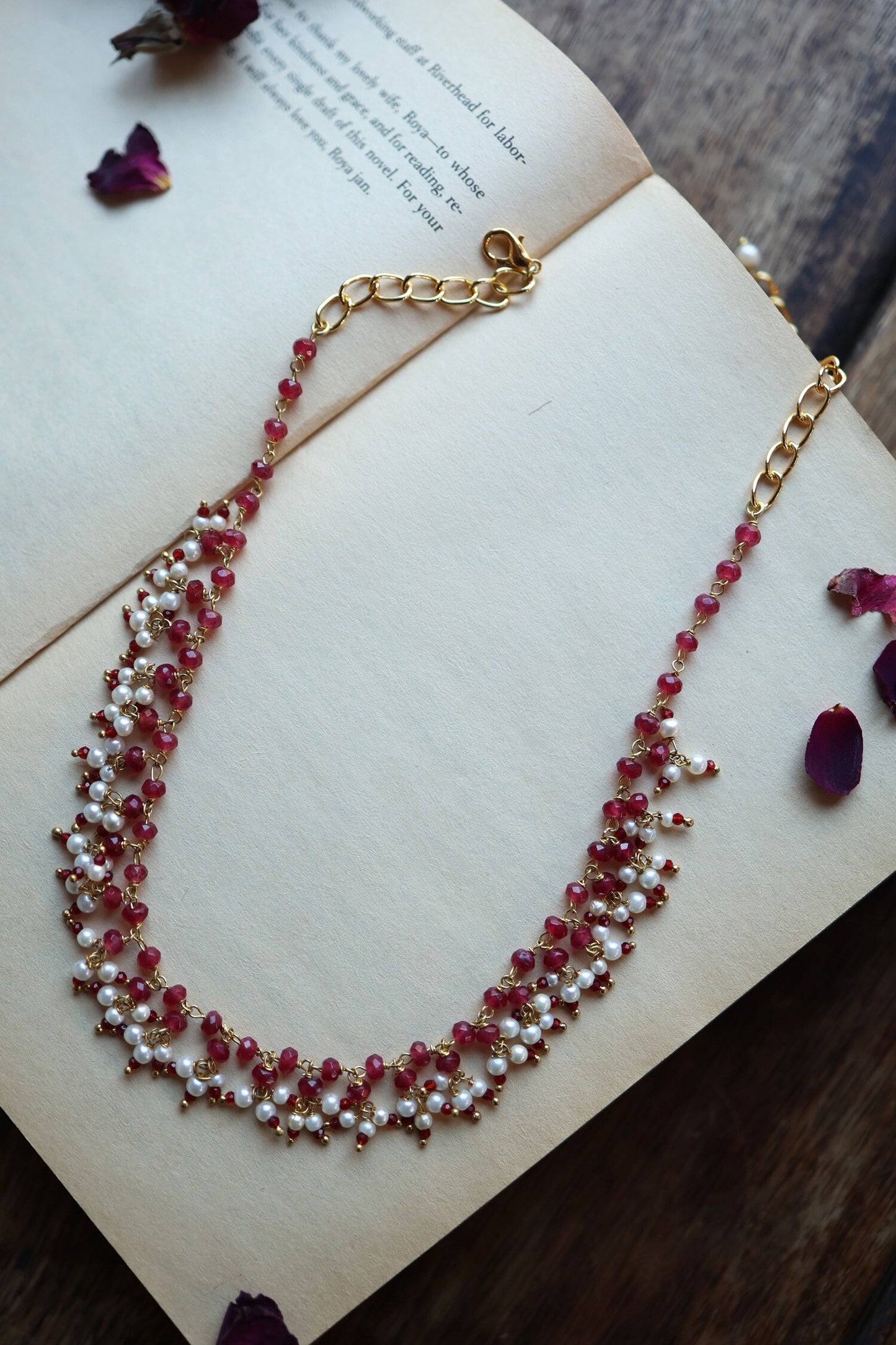 Onyx & Pearl Studded Necklace 