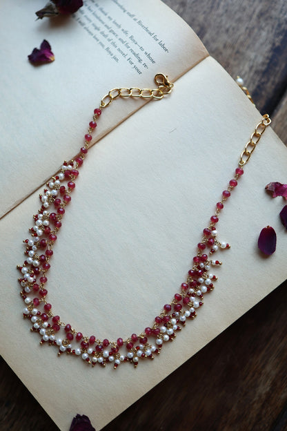 Onyx & Pearl Studded Necklace 