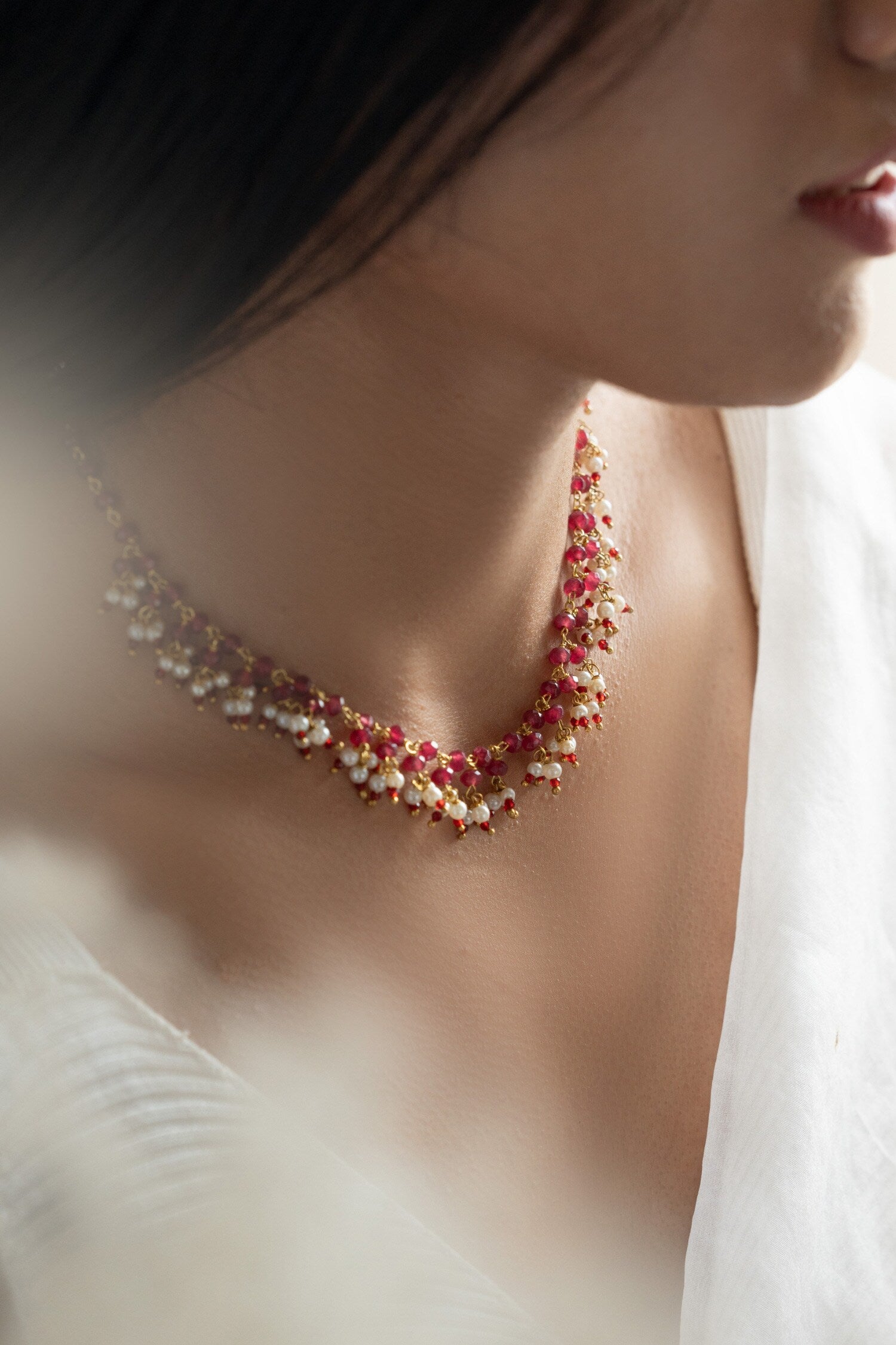 Onyx & Pearl Studded Necklace 