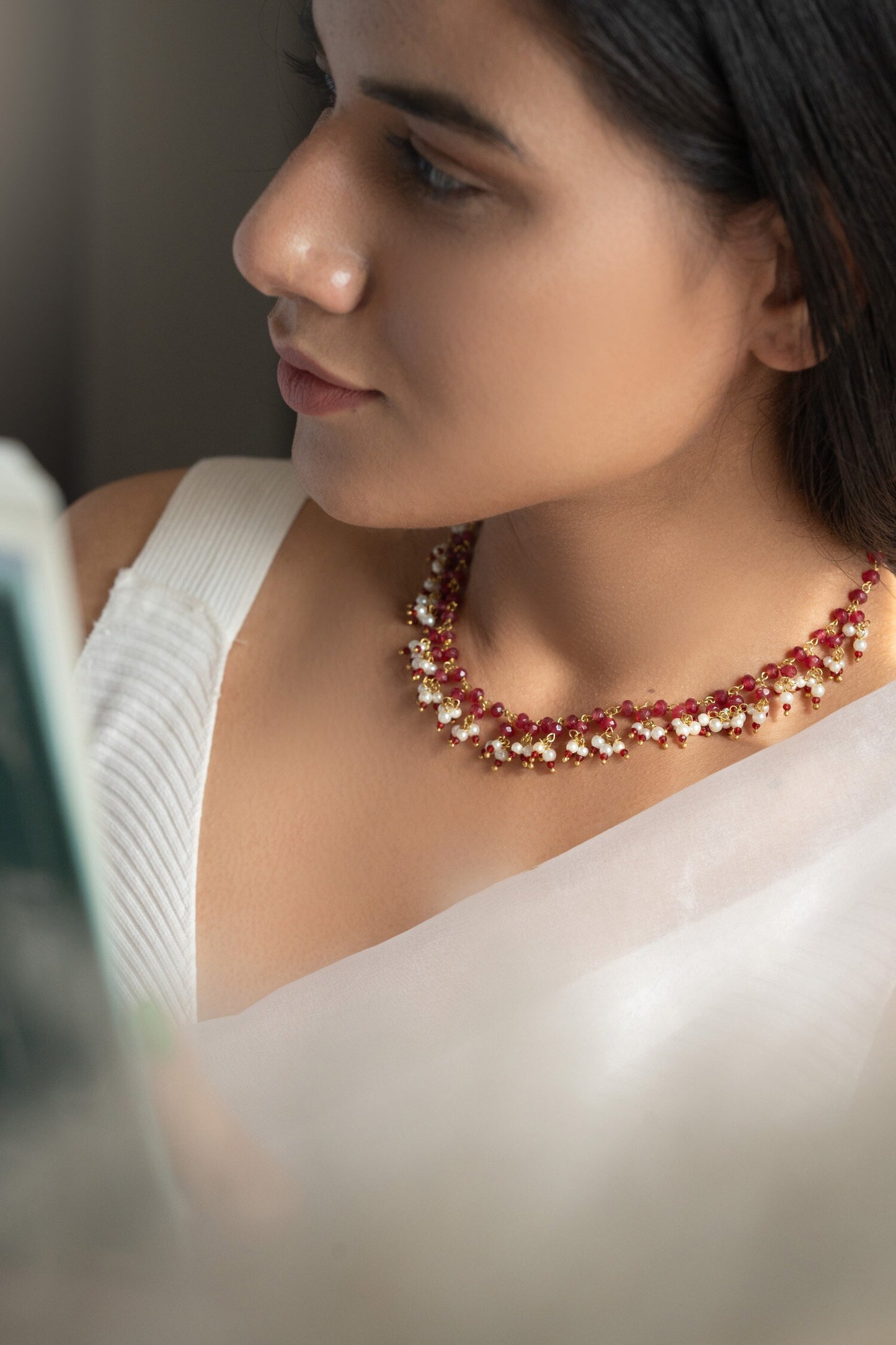 Onyx & Pearl Studded Necklace 