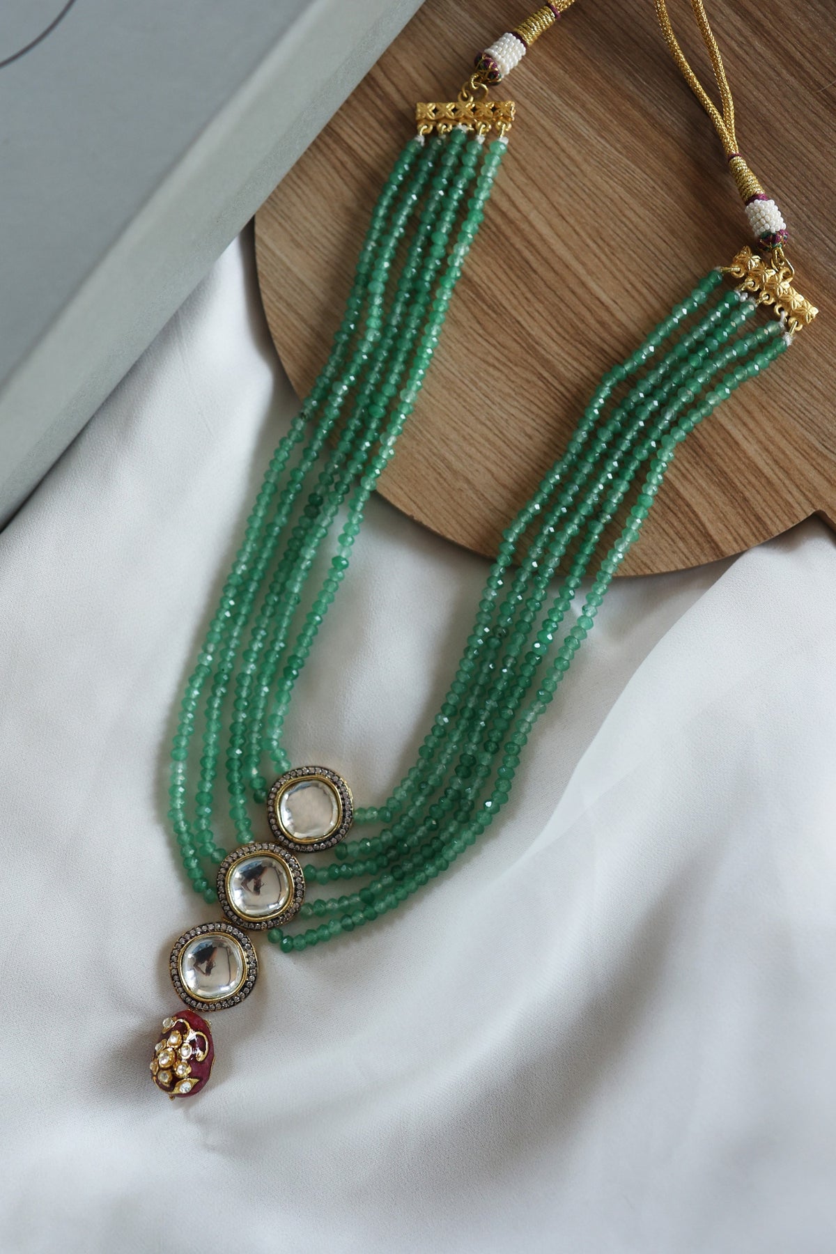 Multi Layered Onyx Stone Polki Necklace 