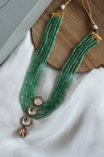 Multi Layered Onyx Stone Polki Necklace 