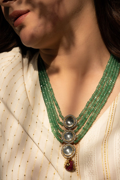 Multi Layered Onyx Stone Polki Necklace 