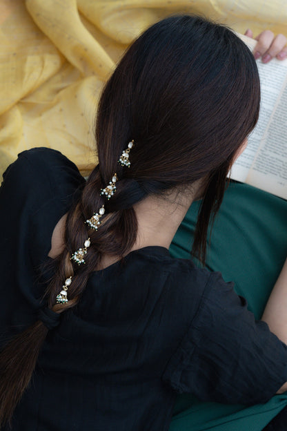 Hexa Shaped Kundan Braid Pins - Set Of 5 