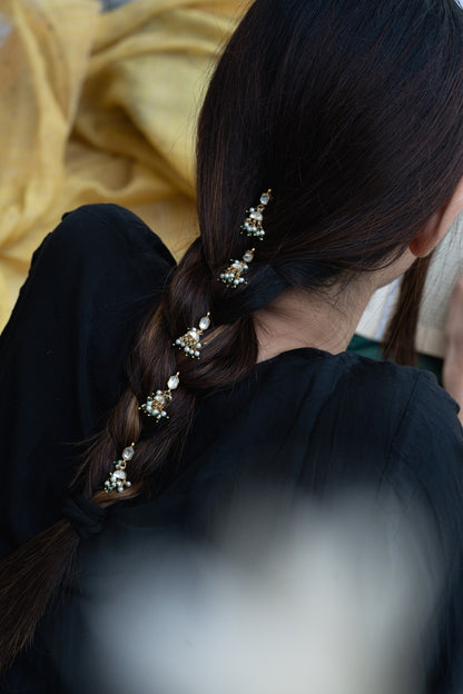 Hexa Shaped Kundan Braid Pins - Set Of 5 