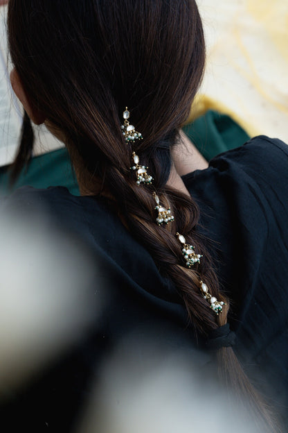 Hexa Shaped Kundan Braid Pins - Set Of 5 