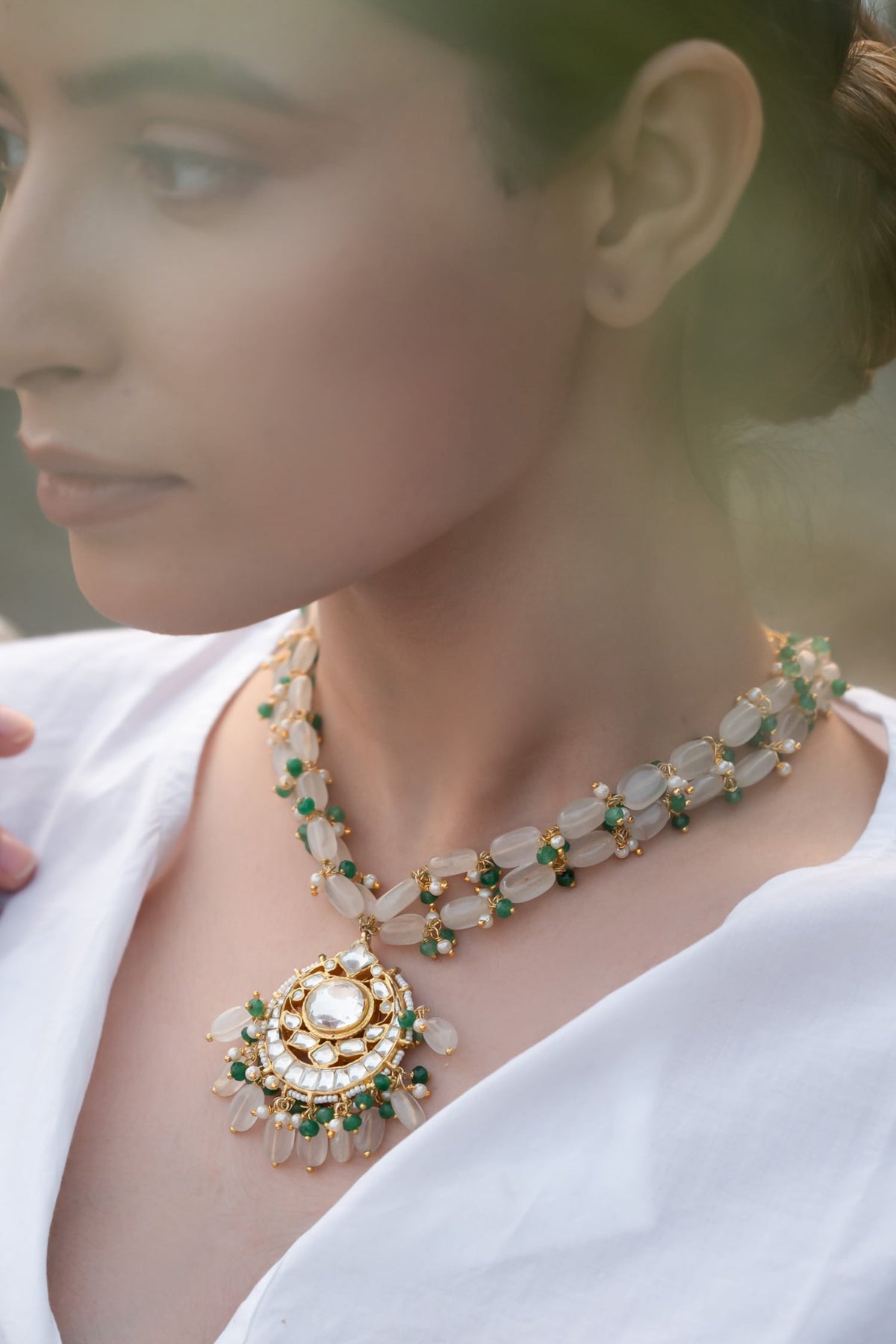 Ornate Bloom Kundan & Onyx Stone Embellished Necklace 