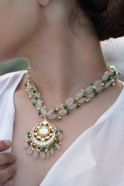 Ornate Bloom Kundan & Onyx Stone Embellished Necklace 