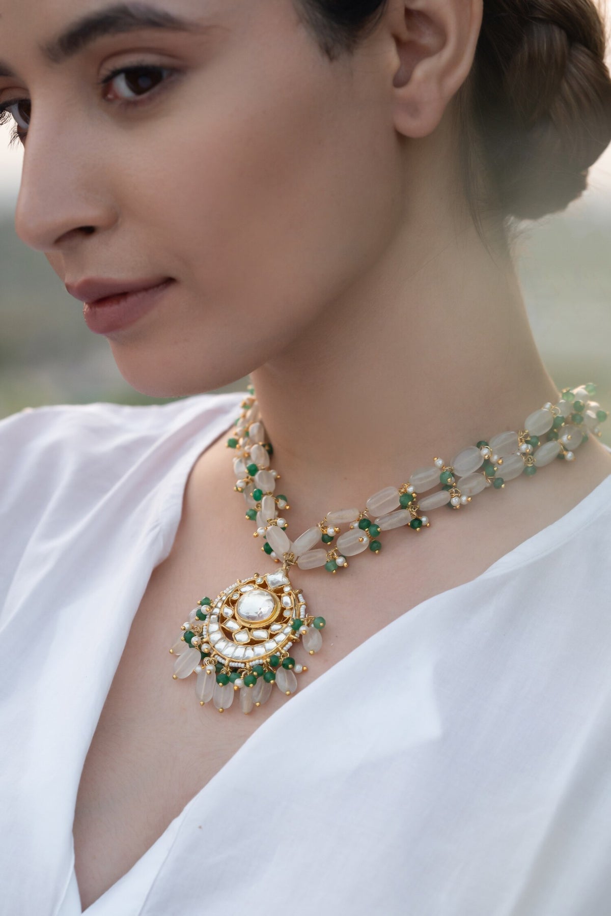 Ornate Bloom Kundan & Onyx Stone Embellished Necklace 