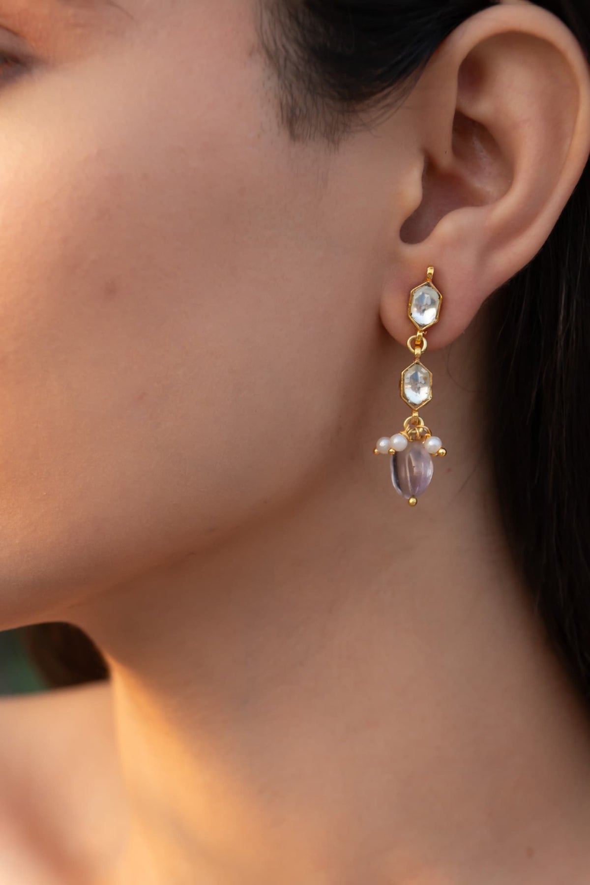 Lunica Kundan Embellished Drop Earrings 