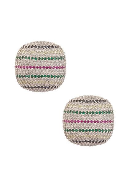 Zircon Embellished Round Stud Earrings 