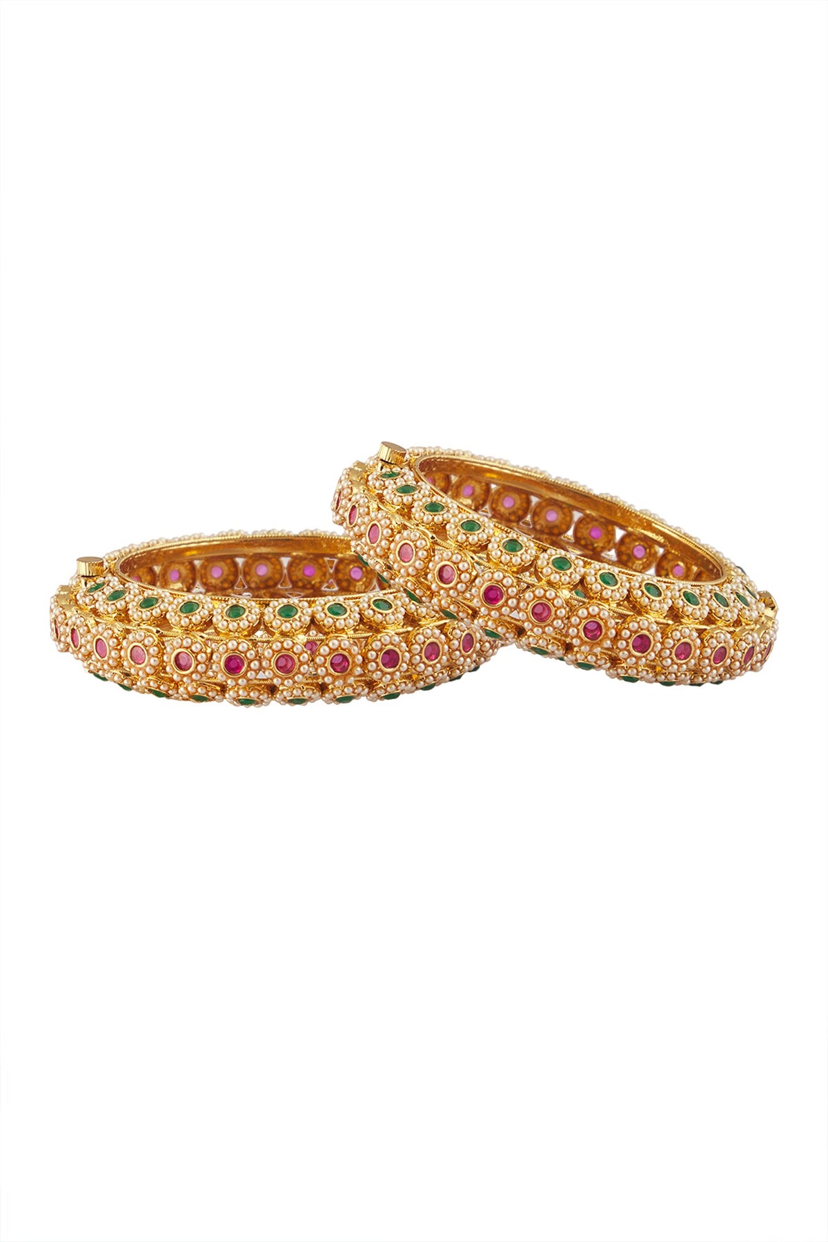 Floral Butti Kundan Stone Embellished Bangles- Set of 2 