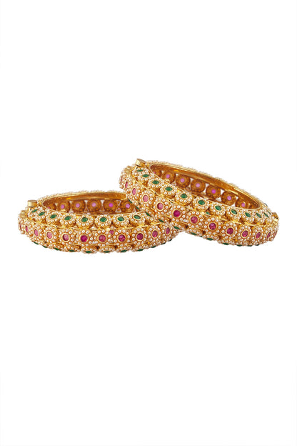Floral Butti Kundan Stone Embellished Bangles- Set of 2 