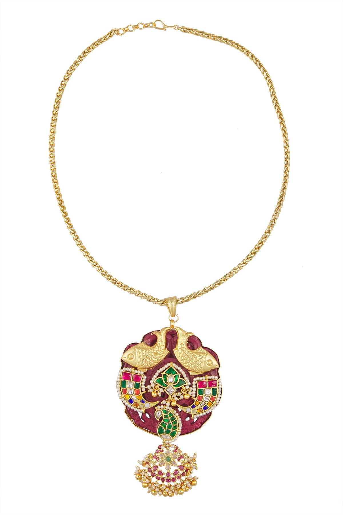 Fish Pendant Kundan Necklace Set 