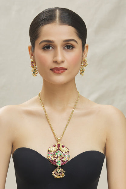 Fish Pendant Kundan Necklace Set 