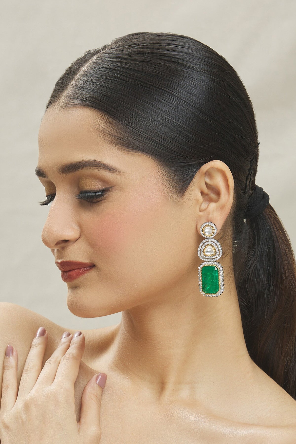 Zircon Studded Geometric Dangler Earrings 