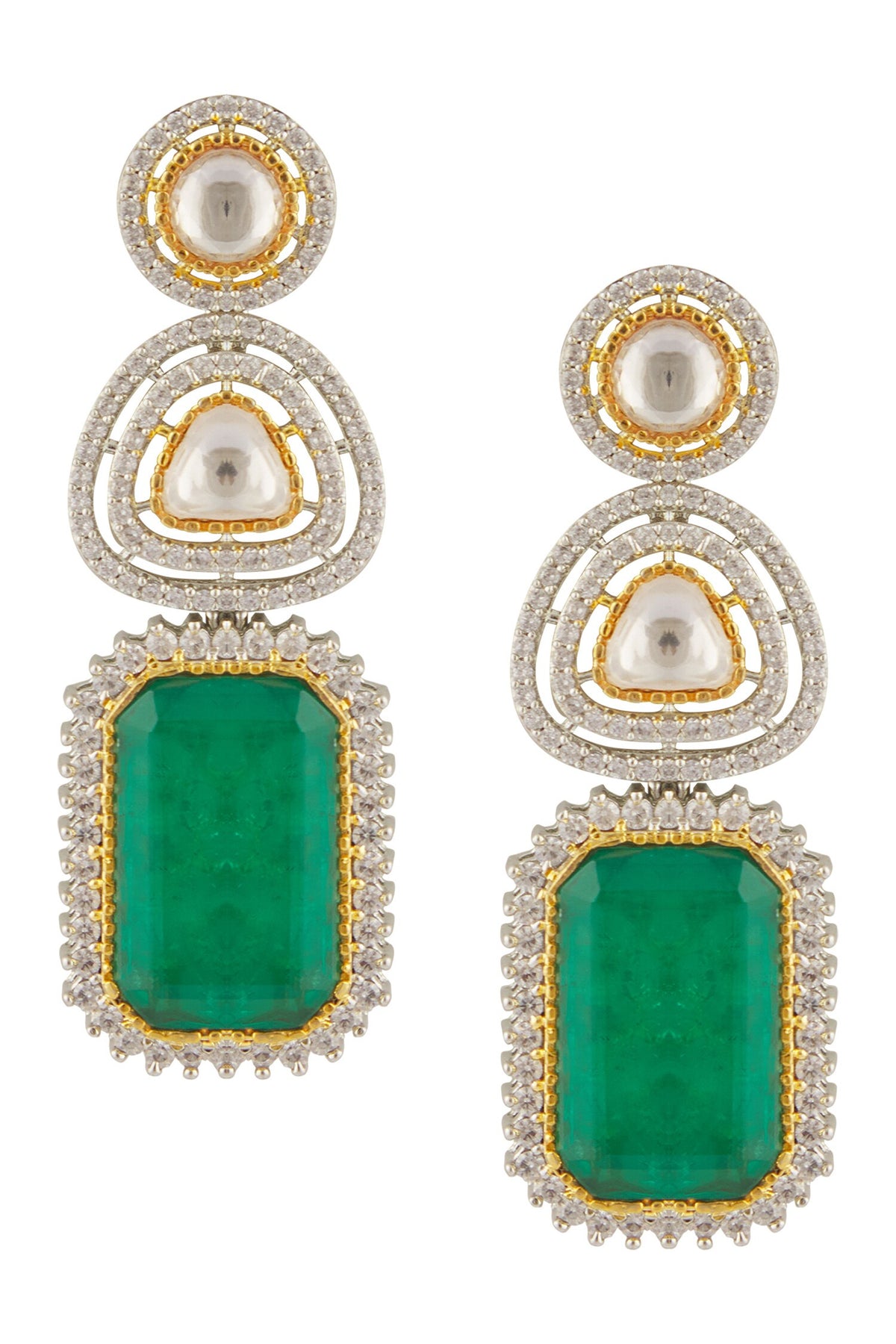 Zircon Studded Geometric Dangler Earrings 