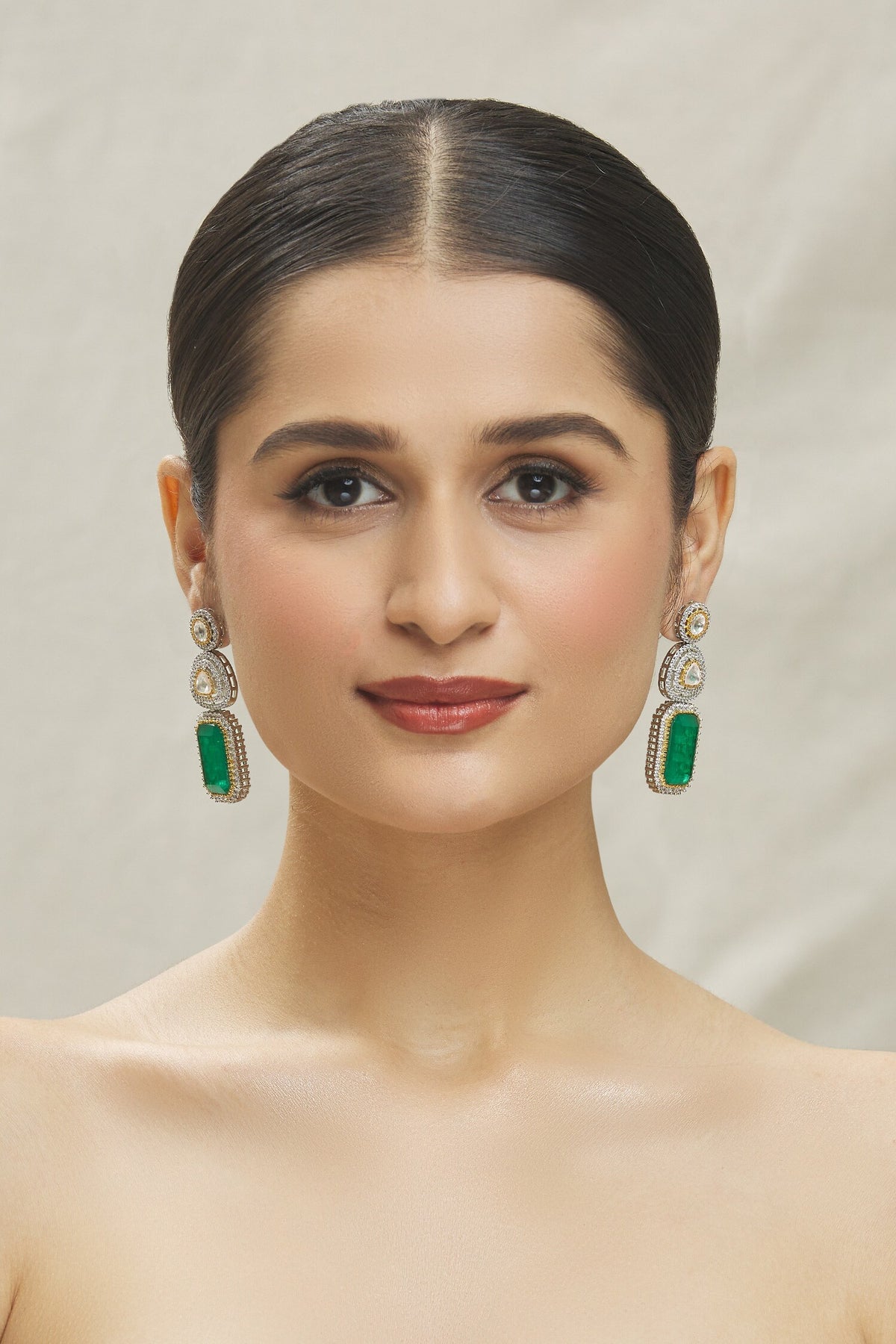 Zircon Studded Geometric Dangler Earrings 
