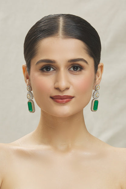 Zircon Studded Geometric Dangler Earrings 