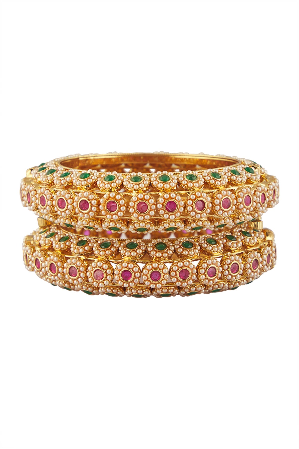 Floral Butti Kundan Stone Embellished Bangles- Set of 2 