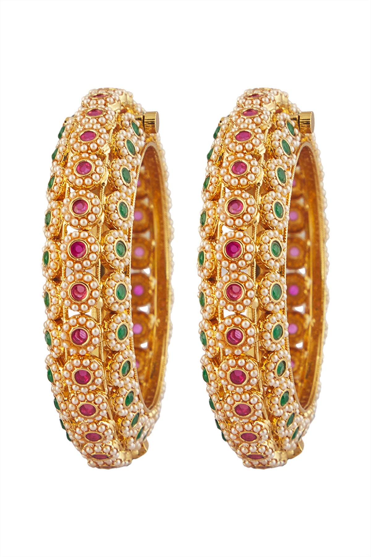 Floral Butti Kundan Stone Embellished Bangles- Set of 2 