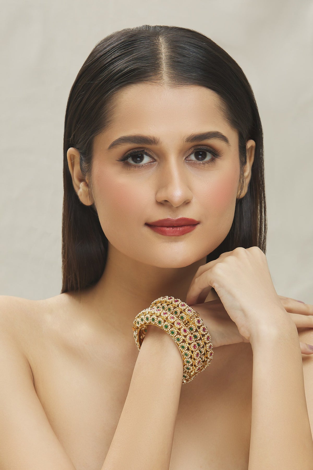 Floral Butti Kundan Stone Embellished Bangles- Set of 2 