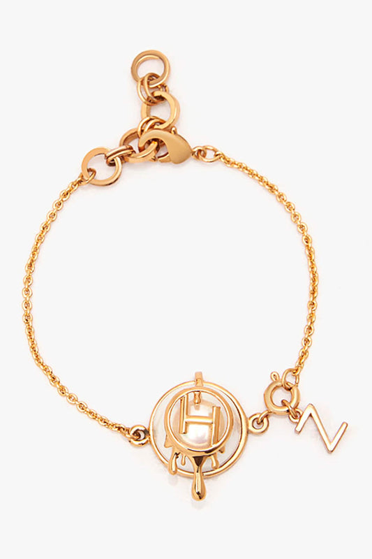Drip OH Pearl Embellished Initial Bracelet 