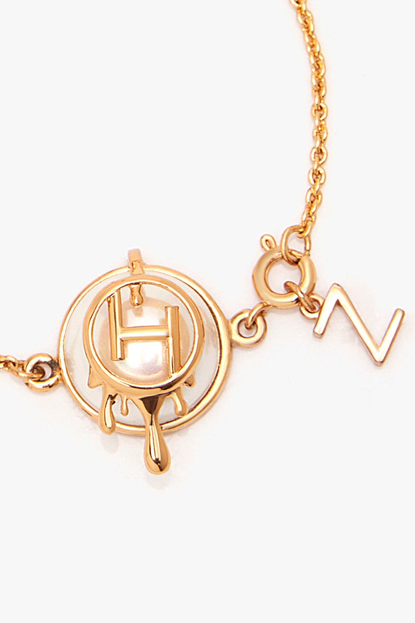Drip OH Pearl Embellished Initial Bracelet 