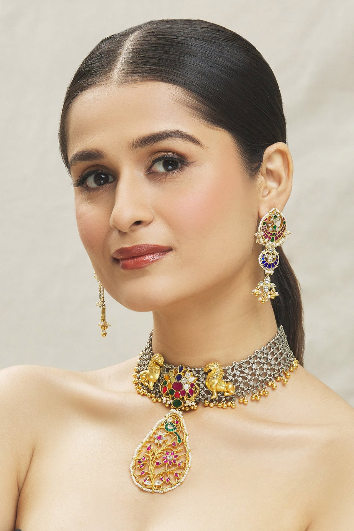 Semi Precious Stone Embellished Choker Set 