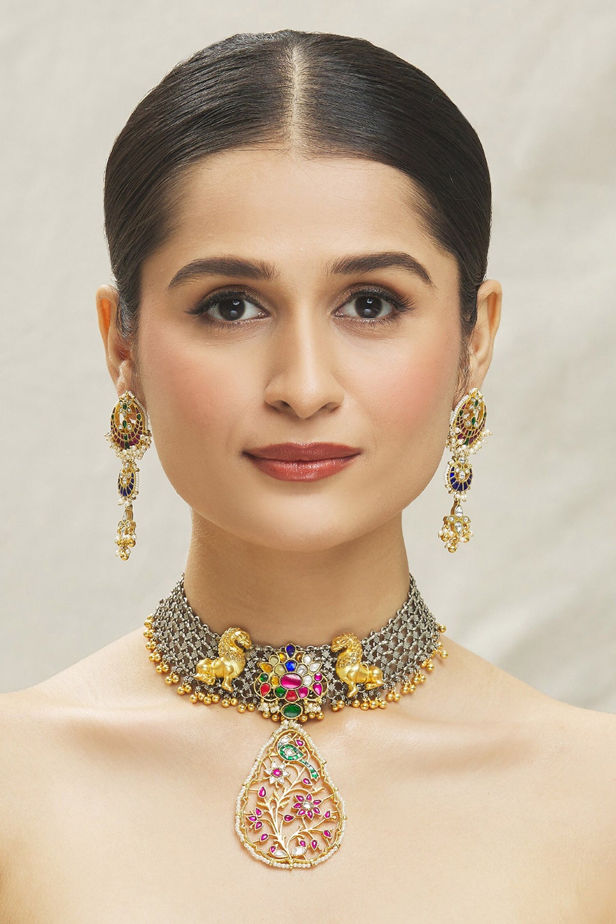 Semi Precious Stone Embellished Choker Set 