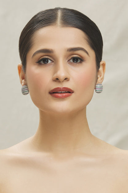 Zircon Embellished Round Stud Earrings 