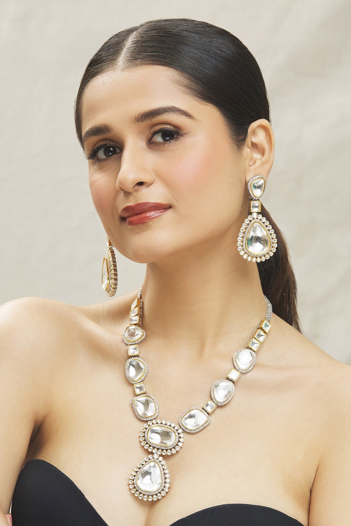 Polki Kundan Embellished Necklace Set 